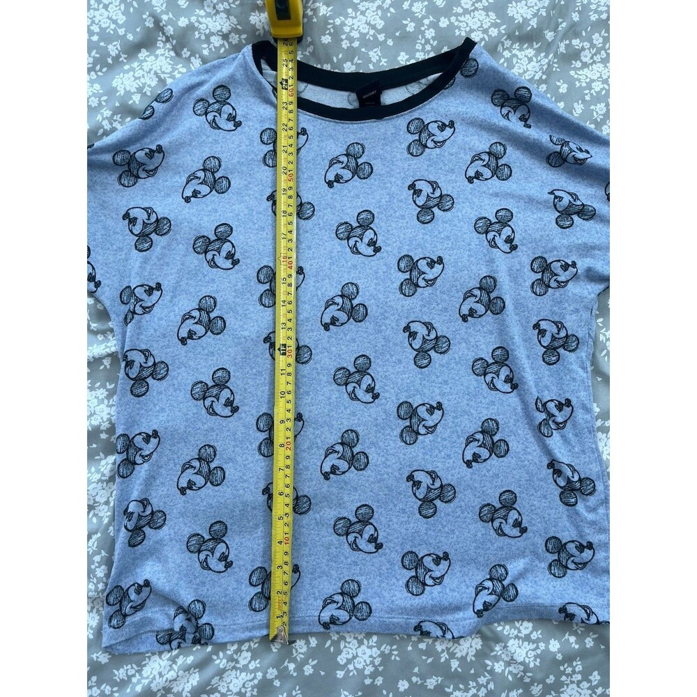 Disney Women's Mickey Mouse Graphic Pajama Set Gray/Black Trim Large Long Sleeve - Picture 4 of 8